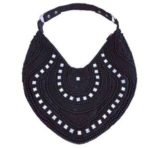 Ornate Black Beaded Shoulder Bag Hobo Purse